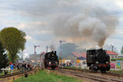 02.05.2015 Lokomotywa parowa Ol49-69 i TKh49-1 podczas parady w Wolsztynie