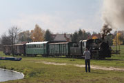27.10.2013 Pociąg specjalny Gnieźnieńskiej Kolei Wąskotorowej na Plaży Wojskowej w Przybrodzinie