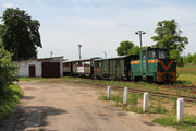 12.07.2015 Pociąg Rogowskiej Kolei Wąskotorowej zbliża się do stacji Rog&oacute;w Towarowy