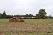 13.09.2015 Pociąg Piaseczyńskiej Kolei Wąskotorowej pomiędzy stacją Głosk&oacute;w a Run&oacute;w